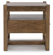 Ashley Furniture Cabalynn occasional table set featuring two wooden side tables with modern design and natural wood finish.