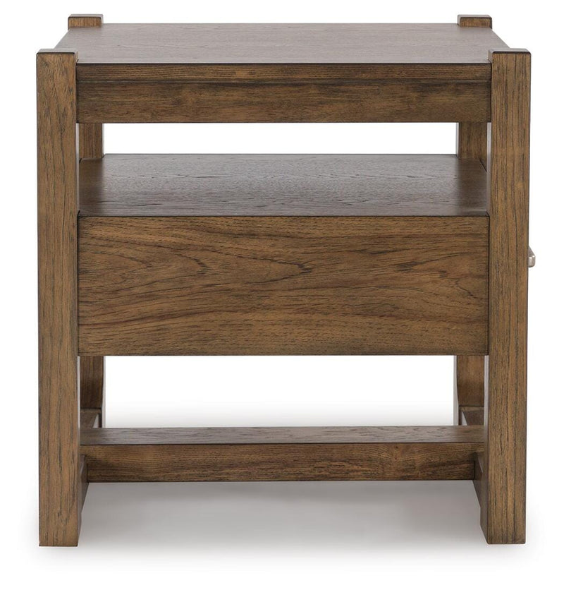 Ashley Furniture Cabalynn occasional table set featuring two wooden side tables with modern design and natural wood finish.