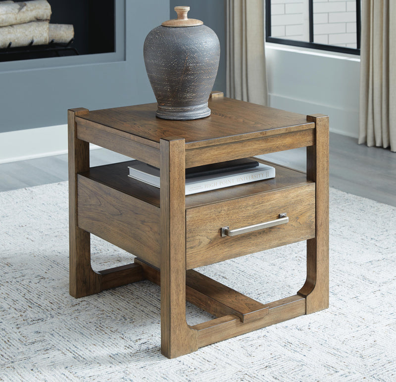 Cabalynn Ashley Furniture end table with a dark wood finish and sleek design, featuring a spacious top surface and modern style.