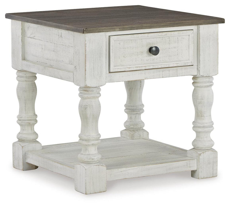 Ashley Furniture Havalance end table with angled design and closed storage, featuring a sleek wood finish.