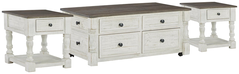 Ashley Furniture Havalance occasional table set with two sleek wooden tables featuring modern design and warm finish.