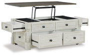 Ashley Furniture Havalance occasional table set featuring two modern tables with sleek wood finishes and metal legs.