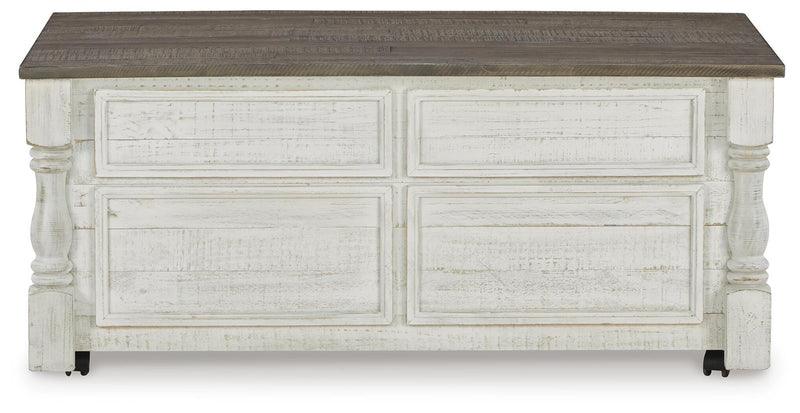 Ashley Furniture Havalance lift-top coffee table with a sleek wooden finish and functional top for versatile use.