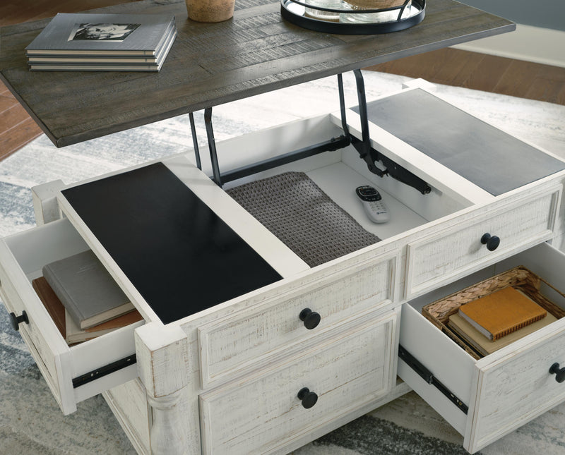 Ashley Furniture Havalance Lift-Top Coffee Table with hidden storage and modern design, shown with the lift-top raised.