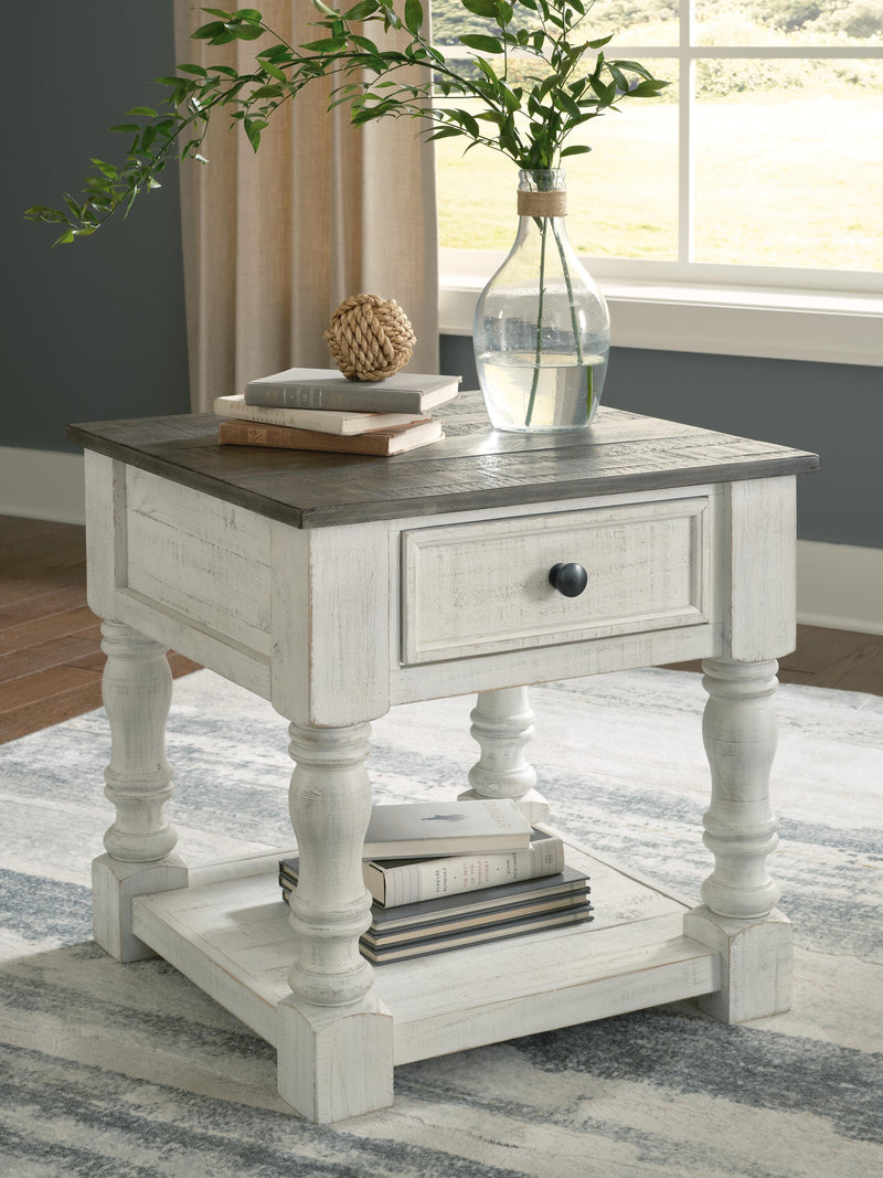 Ashley Furniture Havalance occasional table set with two modern wooden tables featuring sleek surfaces and sturdy legs.