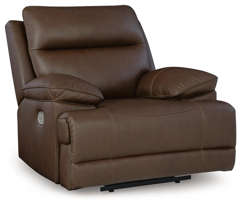 Ashley Furniture VonRyan power recliner in dark fabric, shown from a side angle in a closed position