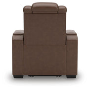 Ashley Furniture high impact power recliner with plush backrest and padded armrests, showcasing its comfortable design.