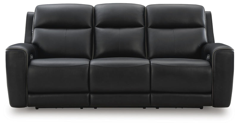 Ashley Furniture 5Z-Comfort Power Reclining Sofa with plush cushions and modern design, shown from a front head-on view.