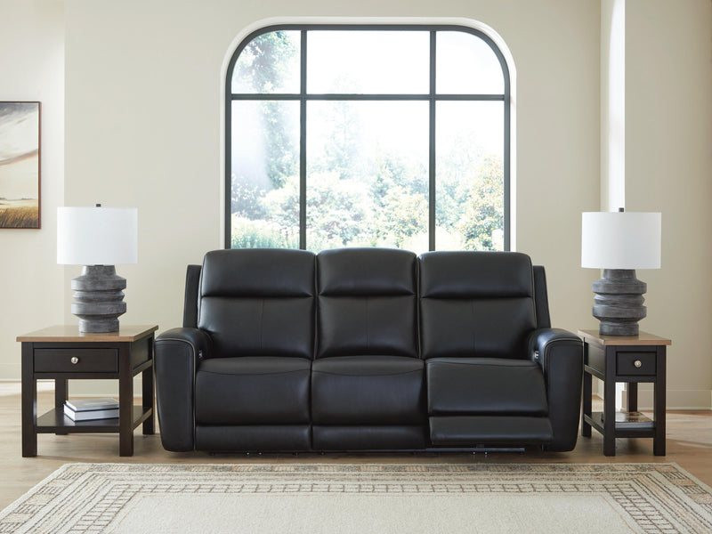 Ashley Furniture 5Z-Comfort Power Reclining Sofa shown in an open position with plush cushions and reclining mechanism.