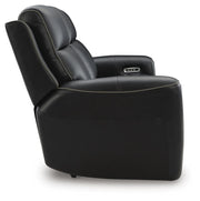Ashley Furniture 5Z-Comfort Power Reclining Sofa showing plush fabric upholstery and built-in reclining mechanism from a side view.