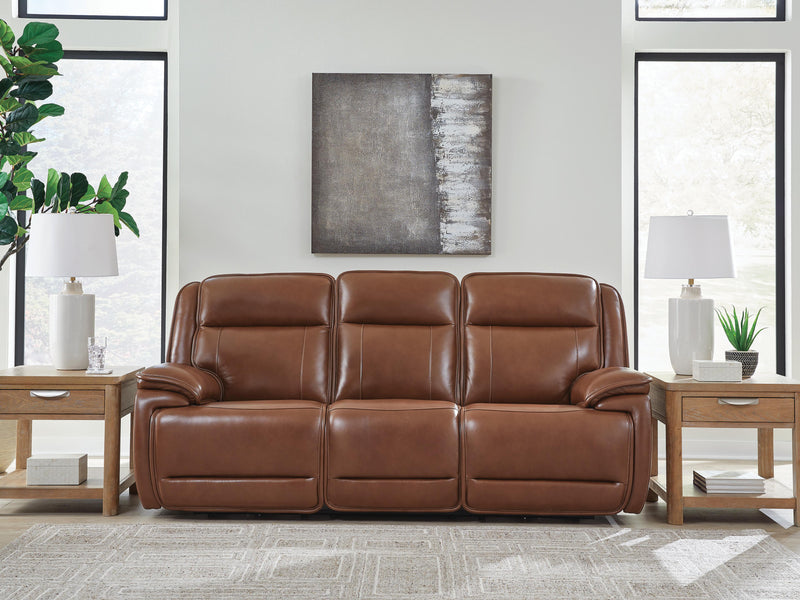 Ashley Furniture Healy Pier Power Reclining Sofa shown in a modern living room with plush upholstery and reclining features.