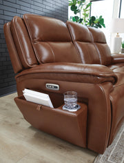 Ashley Furniture Healy Pier Living Room Set with side storage, featuring a sofa with plush cushions and wooden accents.