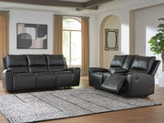 Ashley Furniture Glossmore reclining living room set with a sofa and loveseat, featuring plush cushions and a modern design.