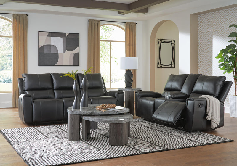 Ashley Furniture Glossmore reclining living room set with plush fabric, featuring a sofa and loveseat with adjustable reclining seats.