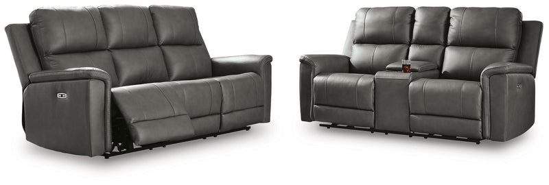 Ashley Furniture Bleckley reclining living room set with sofa and loveseat, featuring plush cushions and dark upholstery.