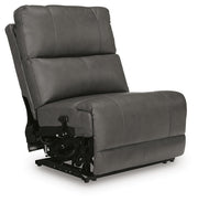 Ashley Furniture Bleckley power reclining sectional shown from an angled view with closed recliners and plush upholstery.