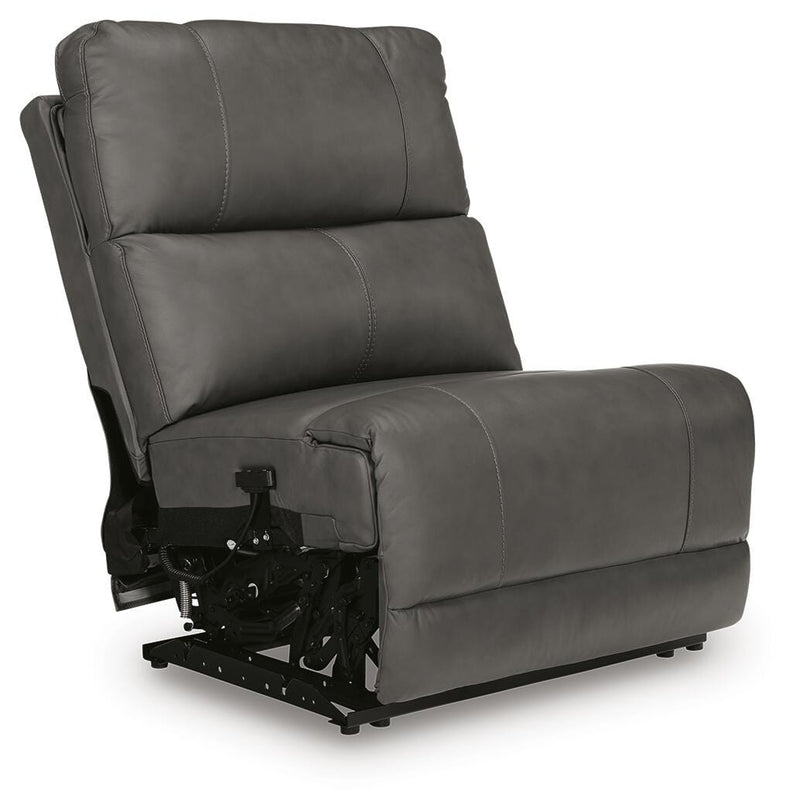 Ashley Furniture Bleckley power reclining sectional shown from an angled view with closed recliners and plush upholstery.