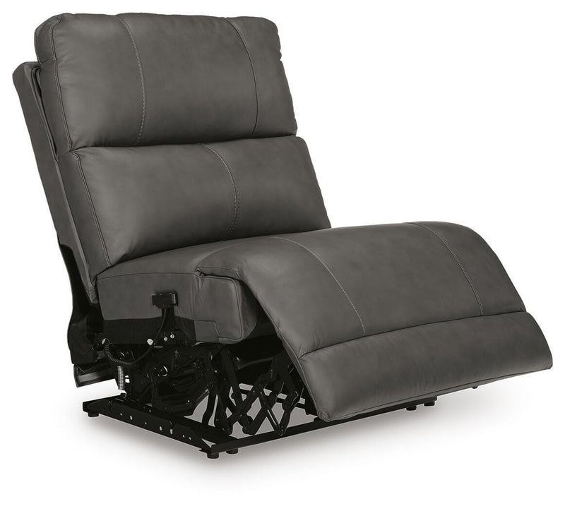 Ashley Furniture Bleckley power reclining sectional shown from an angled open view, featuring plush cushions and reclining seats.