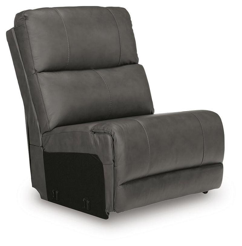 Ashley Furniture Bleckley power reclining sectional sofa with plush cushions and modern design, shown from an angled side view.