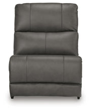 Ashley Furniture Bleckley power reclining sectional with plush cushions and modern design, shown in a head-on view.