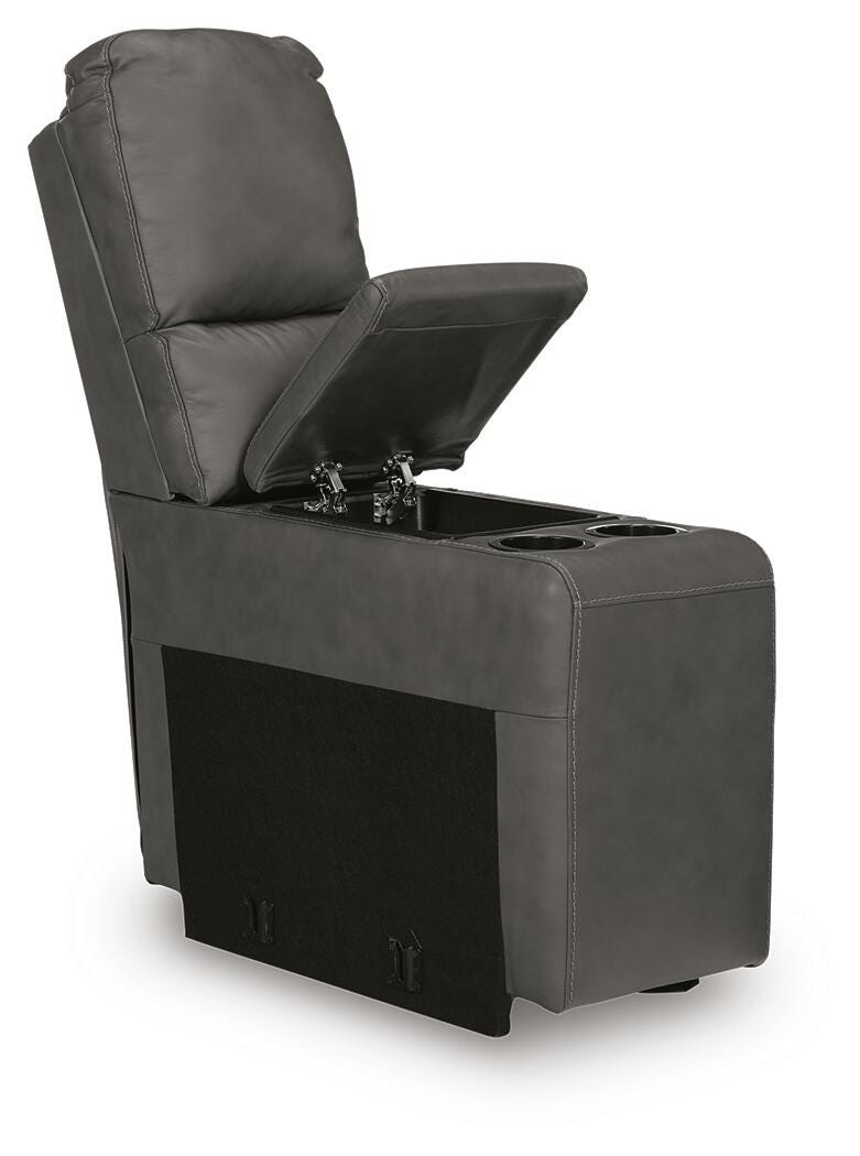 Ashley Furniture Bleckley power reclining sectional shown from an angled open view, featuring plush cushions and reclining seats.