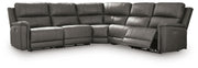 Ashley Furniture Bleckley power reclining sectional with plush fabric, featuring multiple seats and chaise lounge for comfortable lounging.
