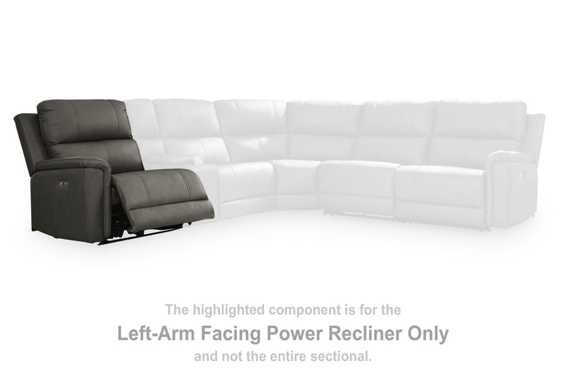 Ashley Furniture Bleckley power reclining sectional with plush cushions and dark gray upholstery, designed for comfortable seating.