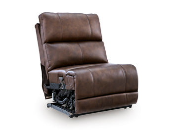 Ashley Furniture Bleckley power reclining sectional with plush cushions and reclining seats, shown from an angled closed view.