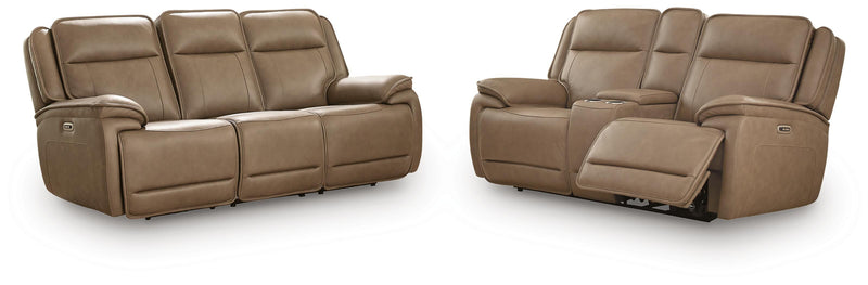 Ashley Furniture Glencroft reclining living room set with sofa and loveseat, featuring plush cushions and dark wood accents.
