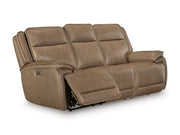 Ashley Furniture Glencroft reclining living room set with sofa and loveseat, shown from a side angle with open reclining seats.