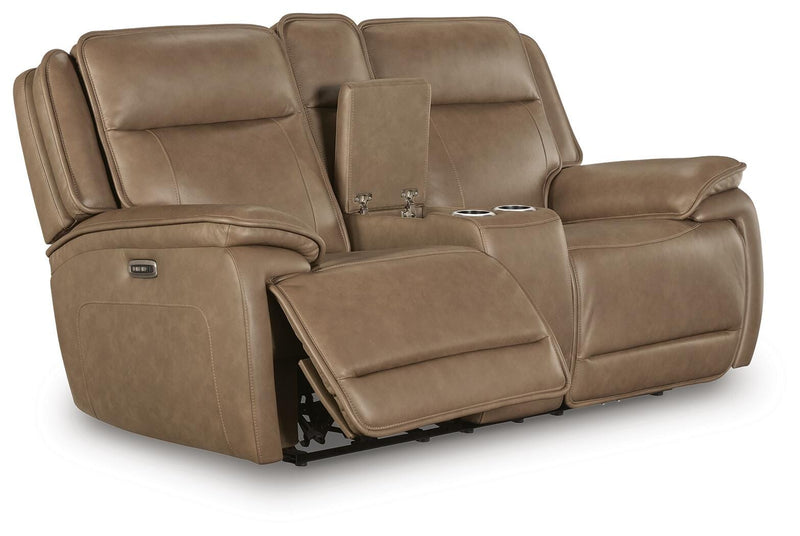 Ashley Furniture Glencroft reclining living room set with sofa and loveseat, shown from an angled view with open reclining features.