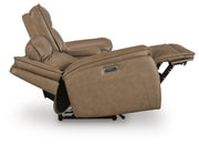 Ashley Furniture Glencroft reclining living room set with a sofa showing side view in a reclining and lay-flat position.