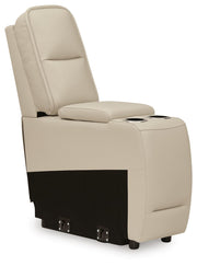 Ashley Furniture Double Deal reclining sectional with console, shown from an angled view with closed reclining features.