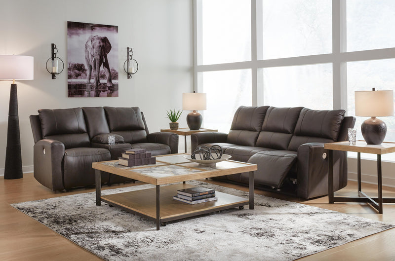 Ashley Furniture Boxmere living room set with sofa and armchair in a modern design, featuring neutral upholstery and stylish wooden accents.