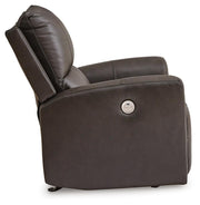 Ashley Furniture Boxmere power recliner with plush upholstery and side control panel, shown from the side view.