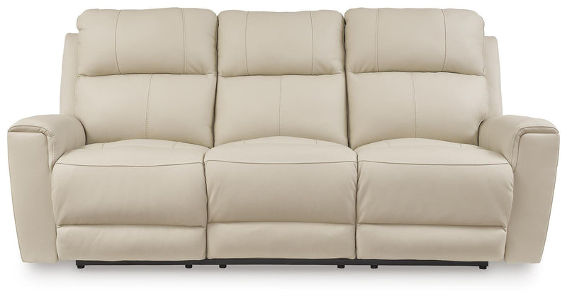 Ashley Furniture Dahlmoore Power Reclining Sofa shown from the front, featuring plush cushions and reclining mechanism.