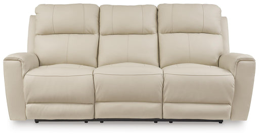 Ashley Furniture Dahlmoore Power Reclining Sofa shown from the front, featuring plush cushions and reclining mechanism.
