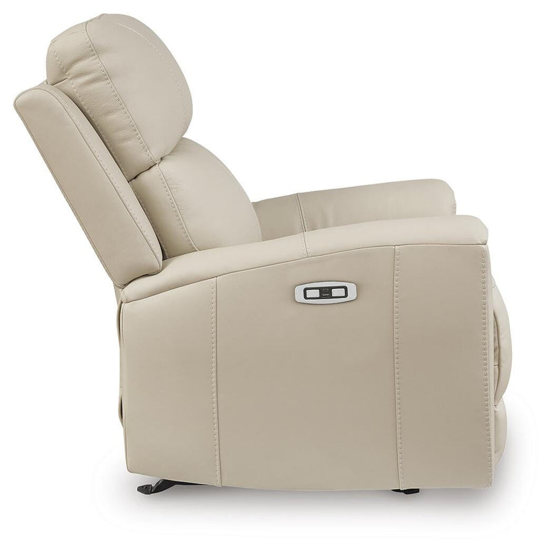 Ashley Furniture Dahlmoore Power Recliner with plush upholstery and side control panel, shown from the side view.