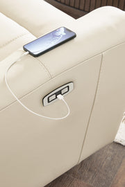 Ashley Furniture Dahlmoore power reclining loveseat with console, featuring USB ports and plush fabric for comfortable seating.
