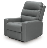 Ashley Furniture Pennacle Pier recliner in closed position, featuring plush upholstery and a sturdy wooden base.