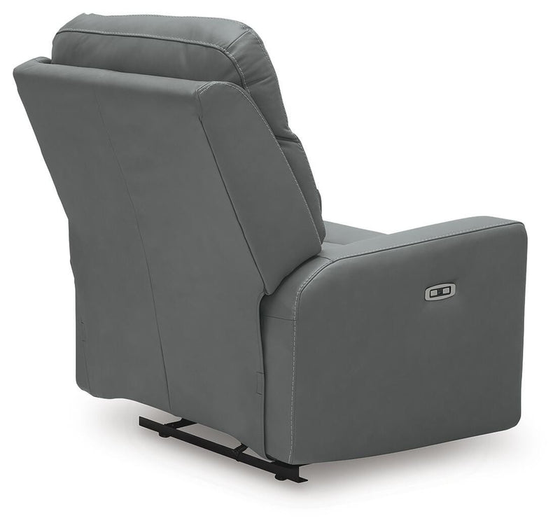 Ashley Furniture Pennacle Pier recliner with plush upholstery and padded armrests, shown from the back with a relaxed reclining position.