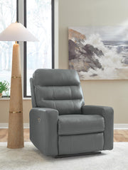 Ashley Furniture Pennacle Pier power recliner in closed position, featuring plush upholstery and a sturdy frame.