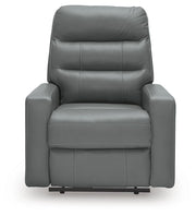 Ashley Furniture Pennacle Pier recliner in a head-on view, showcasing its plush fabric and comfortable design.