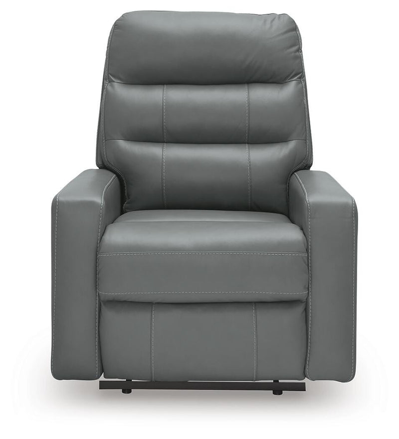 Ashley Furniture Pennacle Pier recliner in a head-on view, showcasing its plush fabric and comfortable design.