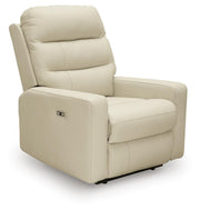 Ashley Furniture Pennacle Pier Power Recliner in a closed position, featuring plush upholstery and a supportive headrest.