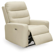 Ashley Furniture Pennacle Pier power recliner shown from an angled open view, featuring plush upholstery and a comfortable reclined position.