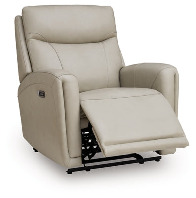 Ashley Furniture Pincara Power AutoGlide Recliner in open position with plush upholstery and reclining footrest, angled view.