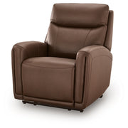 Ashley Furniture Pincara Power AutoGlide Recliner in mocha fabric with plush cushioning and a sleek, modern design.
