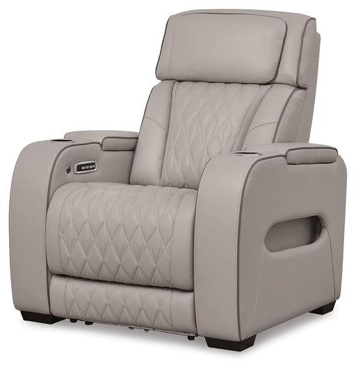 Ashley Furniture Boyington Power Recliner in closed position, featuring plush upholstery and a comfortable, modern design.