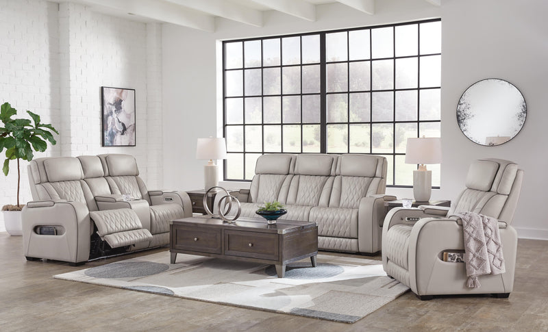 Ashley Furniture Boyington living room set featuring a sofa and loveseat with plush cushions and neutral fabric upholstery.